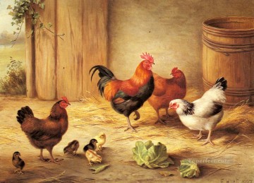 Hausgeflügel Werke - Hühner in einem Barnyard Bauernhof Tiere Edgar Hunt
